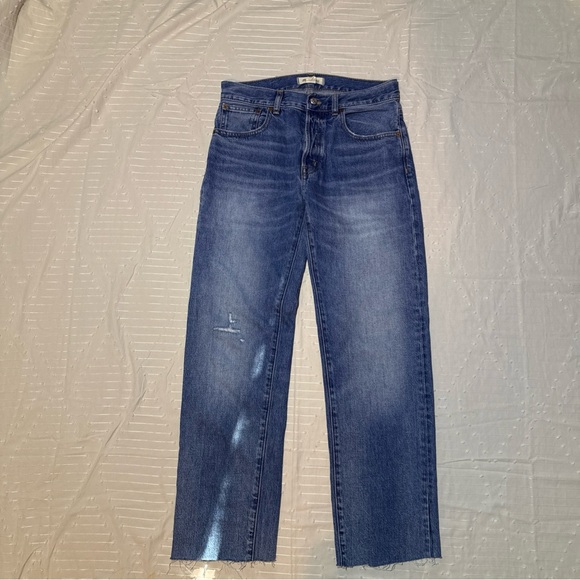 Madewell Dean Easy Straight Jeans Size 25 Distressed Raw Hem - Picture 2 of 10